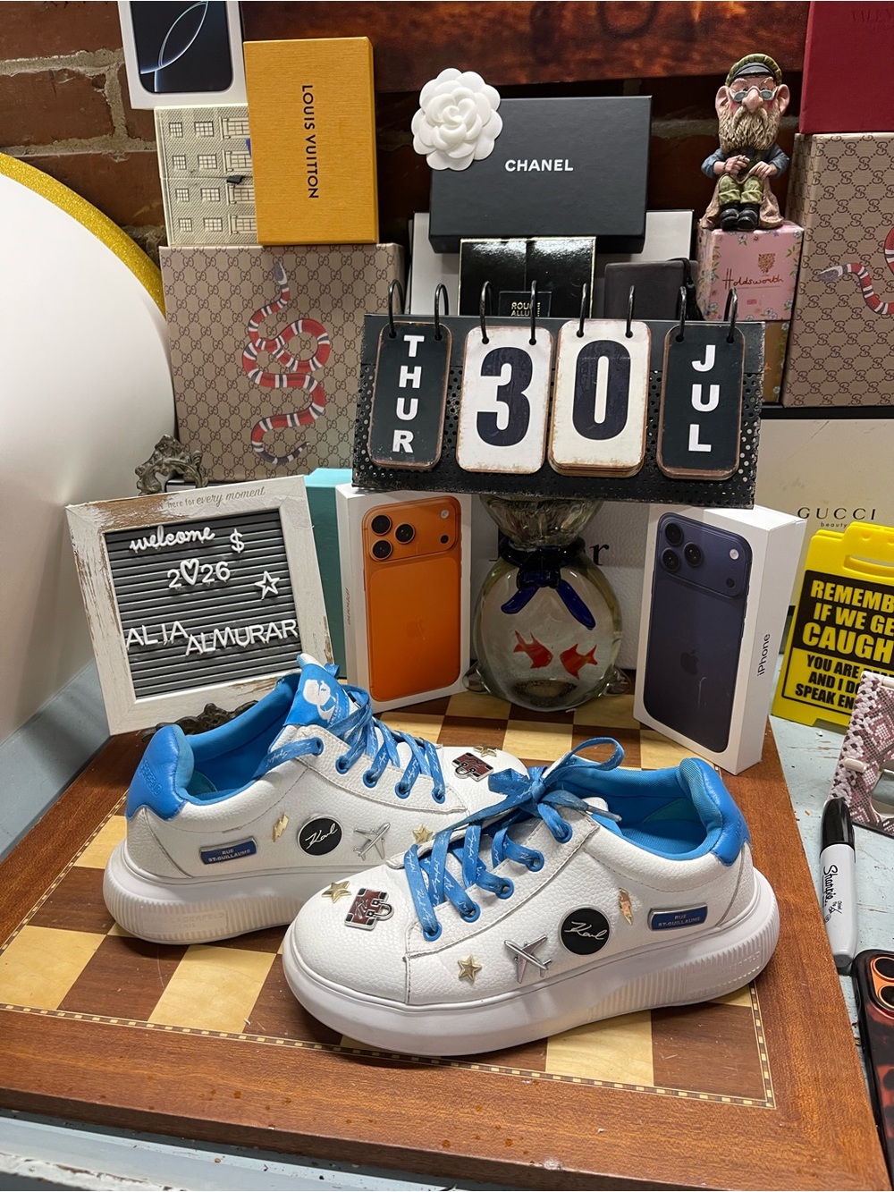 Karl Lagerfeld White Sneakers with Blue Interior
